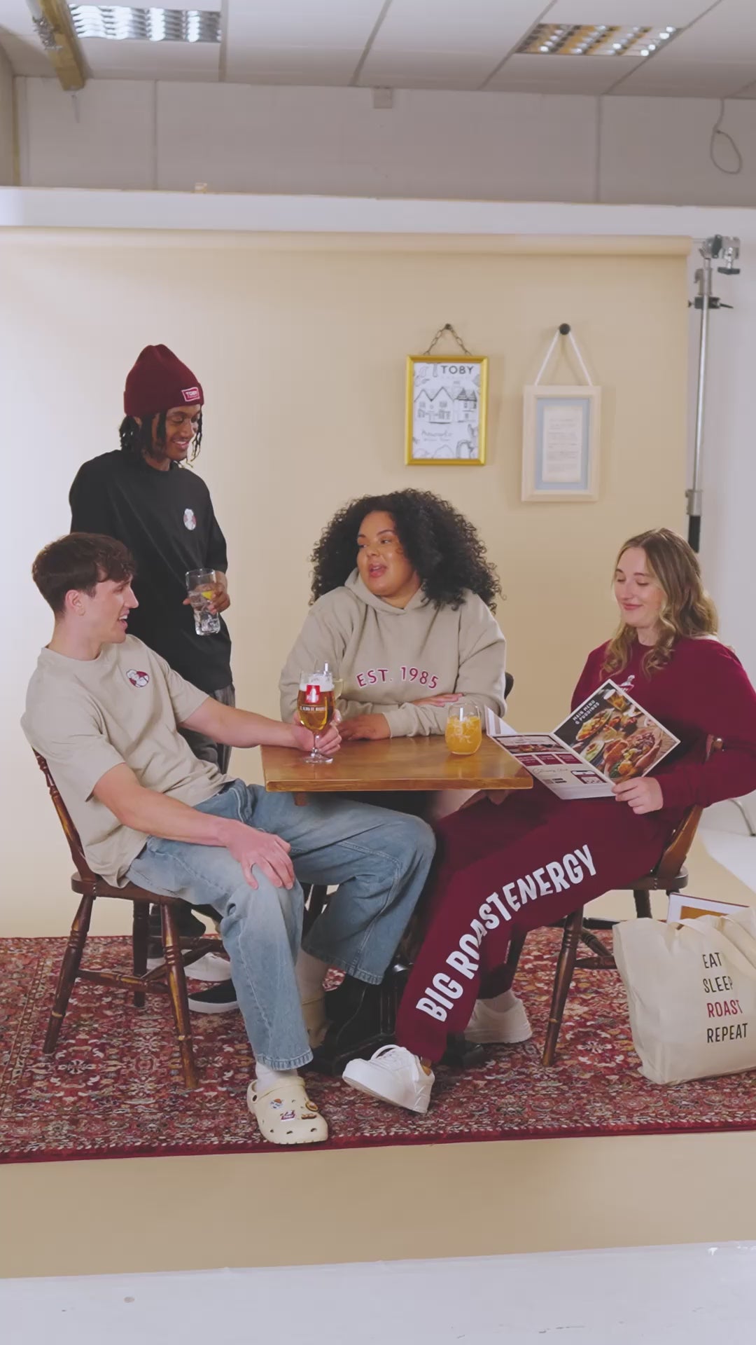 Video showcasing the full range of Toby Carvery products within a studio setting.